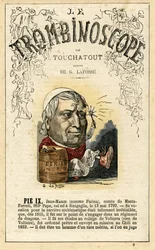 Papa PIe IX (nato Giovanni Maria Mastai Ferretti; 1792-1878) - illustratie uit "Le Trombinoscope", een satirisch politiek tijdschrift van Leon-Charles Bienvenu, bekend als Touchatout (1835-1910) monografie N. 9, Imprimerie Vallee, Parijs