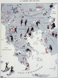 De Balkanoorlog: Kaart van het oorlogstheater - in "La Vie Parisienne" van 26/10/1912 (print)