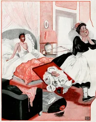 Het zogenaamde schoonheidsmasker en de nieuwe meid - Mijn God! - illustratie uit la Vie Parisienne