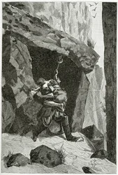 Gevecht van Han van IJsland en Ordener - illustratie uit Han van IJsland, 19e eeuw