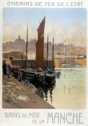De zeebaden van het Kanaal (Uitzicht op de haven van Granville) - Poster van de Staatsspoorwegen, door Meunier