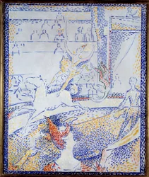 Circus. Een danseres doet een acrobatisch nummer te paard en een clown. Schets door Georges Seurat (1859-1891) 1891