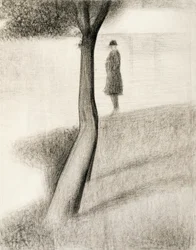 Man staand naast boom; studie op La Grande Jatte