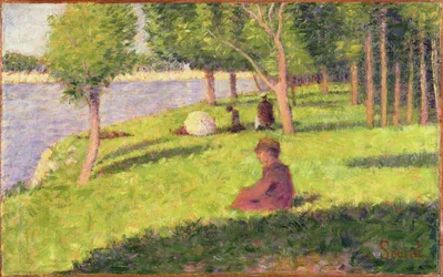Zittende figuren, studie voor Een zondagmiddag op het eiland La Grande Jatte, 1884-85