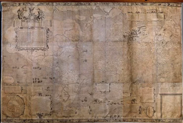 Geografische kaart van de wereld. Kaart van de Nederlandse school volgens de projectie van Gerard Mercator