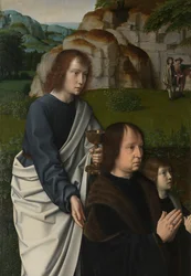 (detail) van het linkerpaneel van de Doop van Christus, c.1502-08