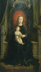 Madonna met Kind op de Troon of Madonna van de Druiven, centraal paneel van het Cervara Altaarstuk