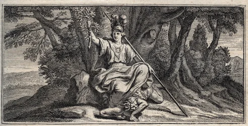 Minerva verslaat Discord - gravure door Gerard Edelinck naar Daniel Halle