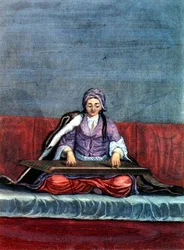 Turks meisje dat de citer speelt, gegraveerd door Gerard Jean Baptiste Scotin