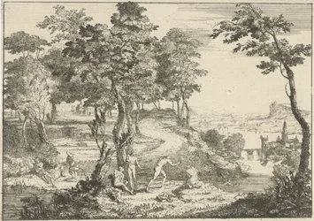 Landschap met baders en hengelaars