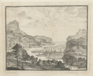 Rivierlandschap met gezicht op een stad