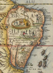 Kaart van Zuid-Amerika, 1593 (bijgesneden)