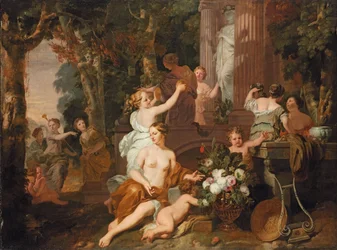 Nimfen en Bacchanten brengen eerbetoon in de tempel van Flora