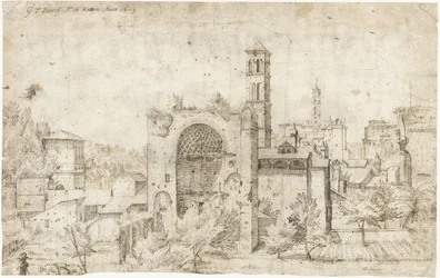 Zicht op de apsis van de Tempel van Venus en Roma en het klooster van S. Maria Nova, Rome