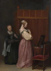 Een Jonge Vrouw bij haar Toilet met een Dienstmeid, c.1650-51