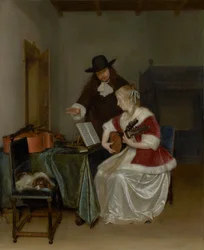 De muziekles, ca.1668 (olieverf op doek)