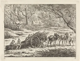 Landschap met een door twee paarden getrokken kar