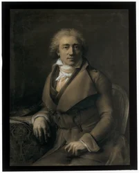 Zelfportret zittend aan een tafel, naar rechts gedraaid
