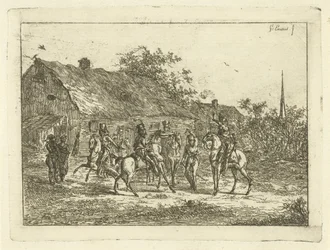 Cavalerie in een dorp