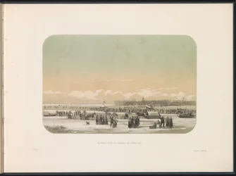 IJsvermaak op de Maas te Rotterdam, in de verte de fabriek te Feijenoord, 1855