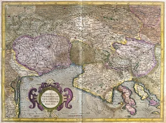 Friuli, Italië - Slovenië (Istrië) met de Golf van Triëst en de Balkan (gravure)