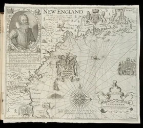 Kaart van New England, uit Historia Mundi: of Mercator