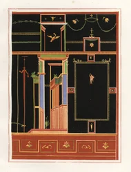 Muurschildering uit onbekend gebouw in Pompeii. Chromolithografie door Victor Steeger naar een illustratie door Geremia Discanno uit Emile Presuhn (1844-1878) De Mooiste Schilderijen van Pompeii, Leipzig