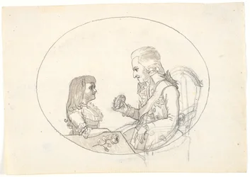 Kroonprins Frederik met de kroonprins (Chr. VIII) toont een portret van de overleden kroonprinses Sofie Frederikke