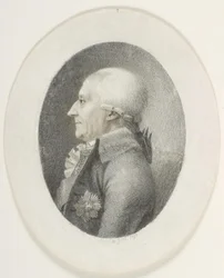 Portret van A.P. Bernstorff, graaf, minister-president (1735-1797). Borstbeeld. Profiel naar links