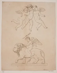 Plaat met drie cupido