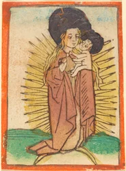 Madonna en kind in een glorie staand op een halve maan