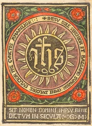 Monogram JHS in een vlammende cirkel