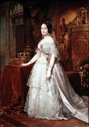 Portret van de koningin van Spanje Isabelle de Bourbon (Isabel de Borbon) II (1830-1904) Schilderij door German Hernandez Amores (1823-1894)