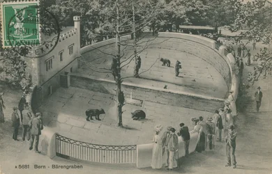 Dierentuin van Bern, Beer Garden. Briefkaart verzonden op 19 juni 1913.