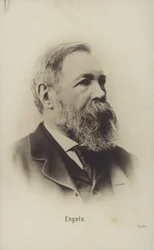 Friedrich Engels (1820-1895), Duits politiek theoreticus, sociaal wetenschapper en schrijver (z/w foto)