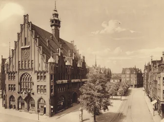 Nieuw stadhuis, Lindener Marktplatz, Hannover (z/w foto)