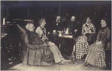 Portret van Richard Wagner met vrienden en familie (z/w foto)