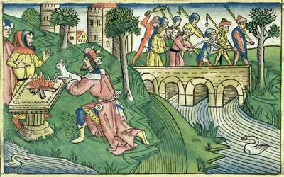 2 Koningen 16:9-16 De mensen van Damascus worden gevangengenomen, uit de Neurenbergse Bijbel (Biblia Sacra Germanaica)