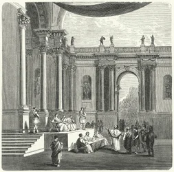 Een Romeinse rechtbank (gravure)