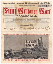 Een bankbiljet van vijf miljoen mark, ca. 1923