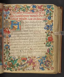 Een volle rand bewoond door dieren en een putto, Add. MS 24153, f.54r (inkt  kleur op perkament)