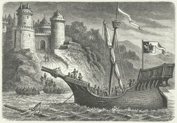 Een koopvaardijschip van de Hanze (gravure)