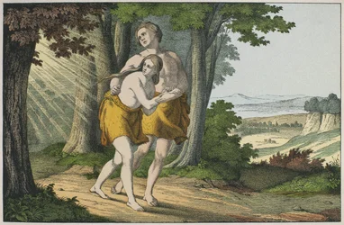 Adam en Eva verdreven uit het paradijs, illustratie uit L
