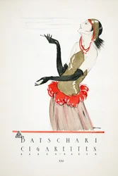 Advertentie voor "Batschari Cigaretten", uit Styl, pub.1922 (pochoirprint)