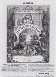 Advertentie voor Mattoni mineraalwater en andere producten uit de spa in Karlsbad (Karlovy Vary), Bohemen