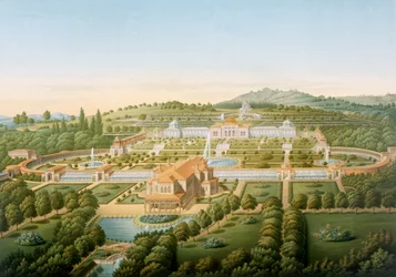 Luchtfoto van de villa van Koning Willem van Württemberg, gepubliceerd 1860