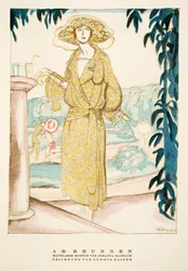 Am Brunnen, outfit van Johanna Marbach, uit Styl, pub.1922 (pochoirprint)