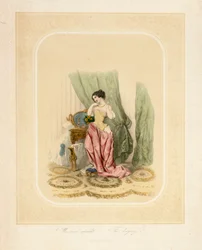 Een elegante dame aan haar kaptafel, gedrukt door F. Sala & Co, Berlijn, ca. 1850