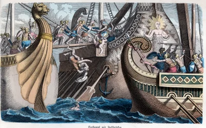 Oude geschiedenis. Rome. Aan boord gaan in een zeeslag ... (gravure)