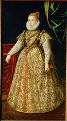 Anna Katharina Gonzaga, tweede vrouw van aartshertog Ferdinand II van Tirol, in haar trouwjurk (olieverf op doek)
